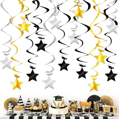 Gold Black Silver Star Hanging Swirl Decorations by PARTVON