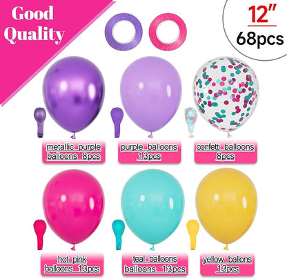 68Pcs Pink Purple Blue Balloon 12 Inch Confetti Balloons Yellow Teal Balloon - Image 2