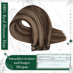 RUNATURE Clip in Hair Extensions Real Human Hair Dark Brown Highlight Soft Silky Human Hair Clip in Extensions 50g 3pcs 18 Inch #3P12 Brown Highlight Blonde