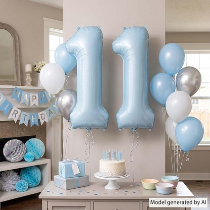 Baby Blue Number 11 Balloon 40 Inch, Pastel Foil Digit Theme Party Supplies | - Image 3