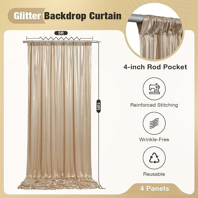 20x10FT Champagne Sequin Backdrop Curtain - Image 5