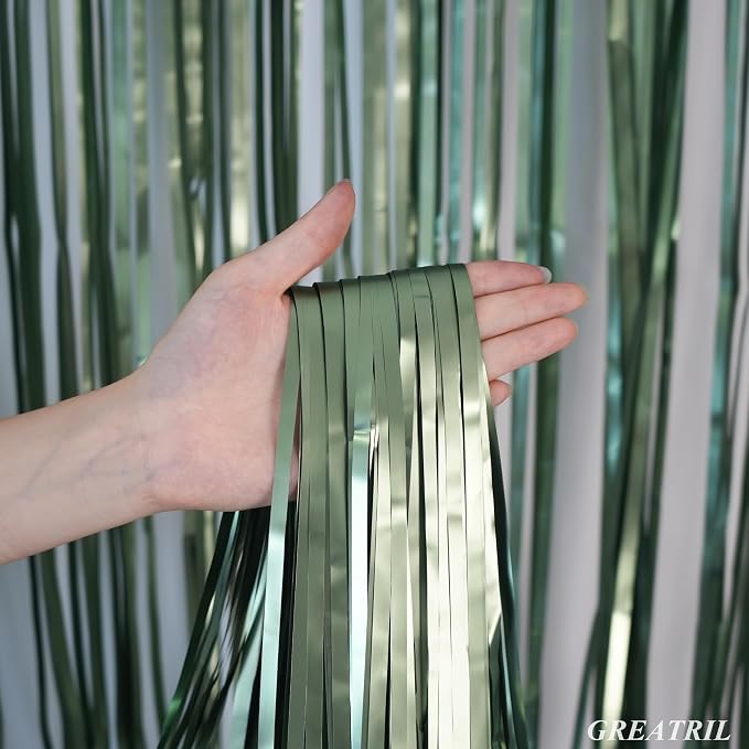 Sage Green Foil Fringe Streamers - Image 2