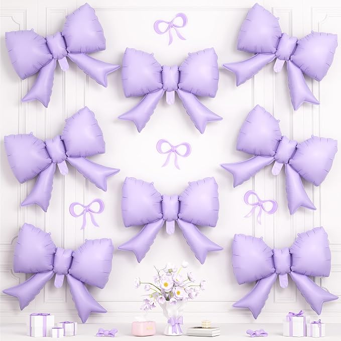 8Pcs Purple Bow Foil Balloons, 21Inch Purple Bow Shaped Balloons by Hapmori