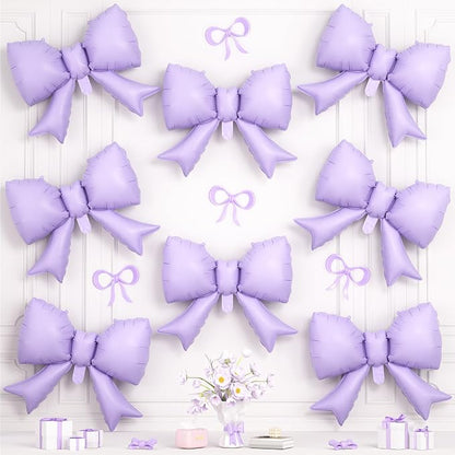 8Pcs Purple Bow Foil Balloons, 21Inch Purple Bow Shaped Balloons by Hapmori