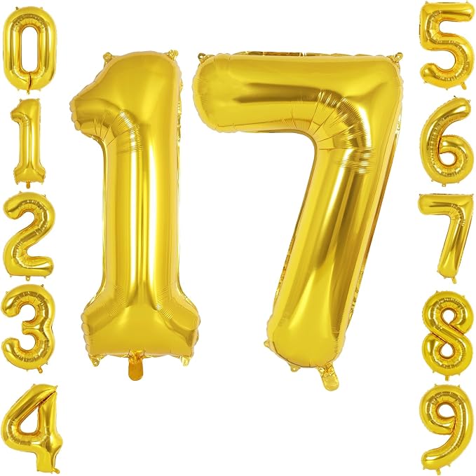 40 Inch Gold Number 17 Foil Balloon by TNCDJKPA