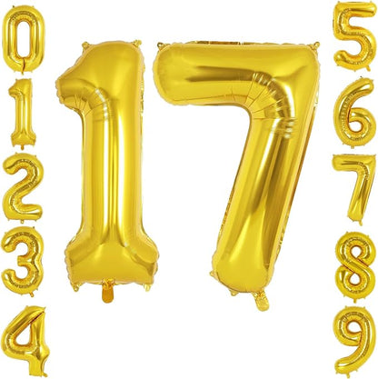 40 Inch Gold Number 17 Foil Balloon by TNCDJKPA