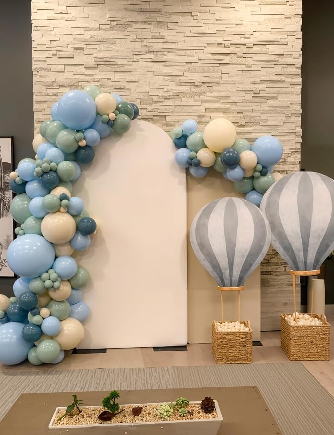 Blue Green Balloon Garland Arch Kit, Sand White Balloons - Image 6