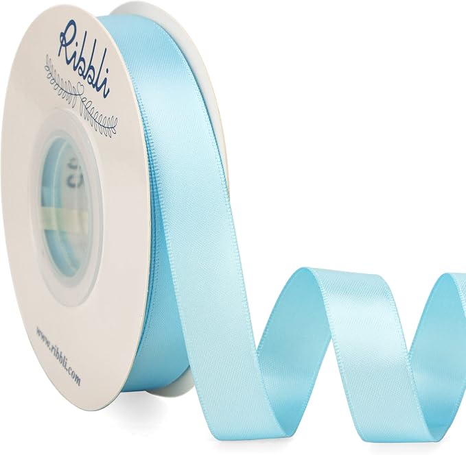 Ribbli Light Blue Satin Ribbon 5/8 inch x Continuous 25 Yards, Double Faced by Ribbli