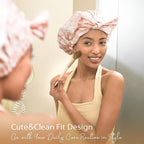 Yanibest Shower Cap for Women Reusable Waterproof, Adjustable Non-Slip Shower Hair Cap, Washable Bath Hat for Long Hair