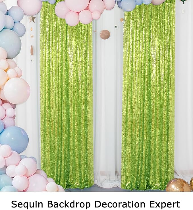 ShinyBeauty Sequin Backdrop Green 2FTx8FT 2 Pieces Olive Green Backdrop Panels - Image 6
