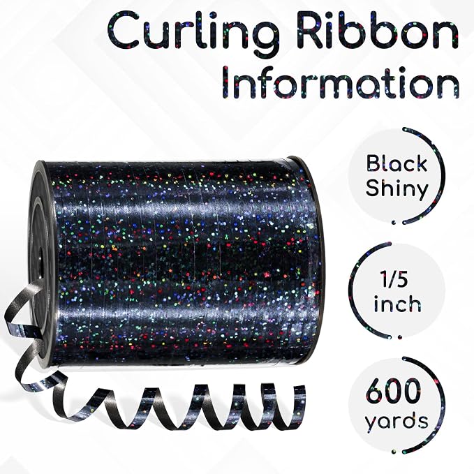 600 Yards Black Shiny Curling Ribbon 1/5 Inch Black Ribbon - Image 2
