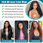 SOSATISFY 28 Inch 13x6 Deep Wave Lace Front Wigs Human Hair 200 Density HD Transparent Lace Frontal Curly Wigs for Women Glueless Curly Wigs Pre Plucked with Baby Hair Natural Color