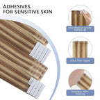 COOKAYU Invisible Tape in Hair, Gold Brown to Caramel Blonde 20pcs/pack 22Inch 50g Seamless Tape in Extensions Real Human Hair Injected Invisi Edge Extensions