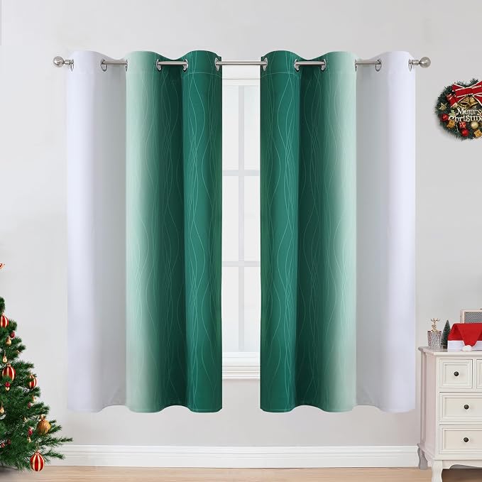 Ombre Greyish White and Green Blackout Curtains & Drapes - Image 2
