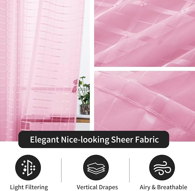 SpaceDresser Check Sheer Curtains 96 Inches 2 Panels Set, Rod Pocket Plaid - Image 5