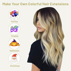 16 Pcs Colored Hair Extensions Curly Wavy Clip in Synthetic Hair Extensions,Colorful Party Highlights Hairpiece Streak for Girls Women Kids Christmas Cosplay Party Gift(Blonde)
