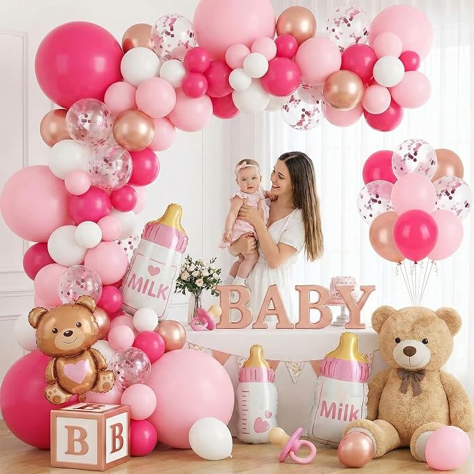 LOVESTOWN 150PCS Pink Rose Gold White Balloons Size of 18 12 10 5Inch | Pink - Image 3