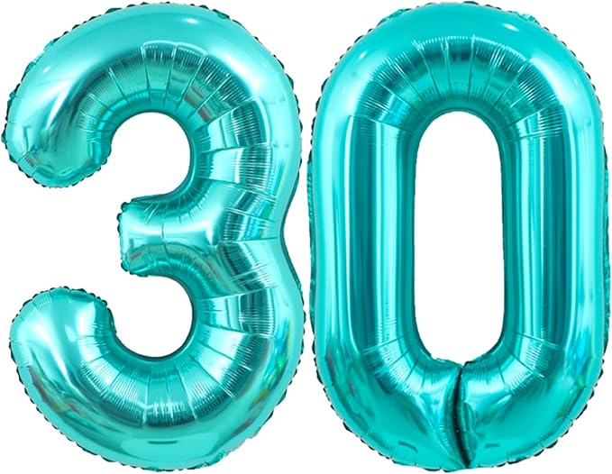 40 Inch Big Teal Blue Number 30 Foil 0-9 Mylar Helium Balloons | Large Digital by SULALABOO