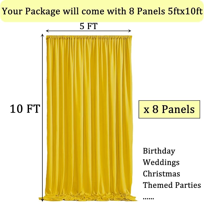 40ftx10ft Wrinkle Free Yellow Backdrop Curtains - Image 6