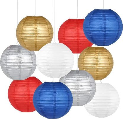 Paper Lanterns Set- 8/10 Inch Royal Blue, Patriotic Holiday, Party Decor by AimtoHome
