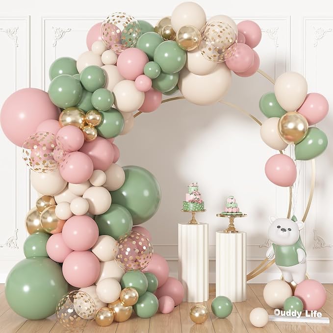 164Pcs Pink and Green Balloons Garland Arch Kit Different Sizes | 18 12 10 5 by OUDDYLIFE