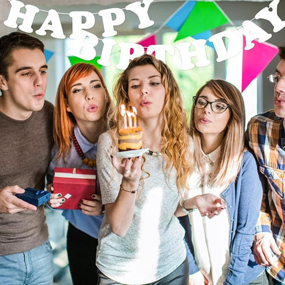 White Happy Birthday Banner Sign Birthday Backdrop Party Supplies - Image 9