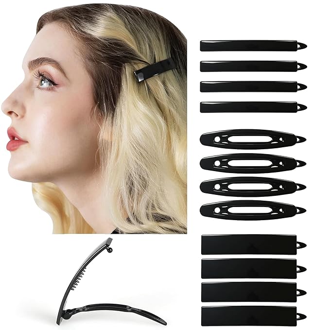 12pcs Hair Barrettes Set for Women and Girls, Hair Clips for Thick Thin Fine Hair, Non-metal Hair Accessories, Non-Slip Grip Handmade Snap Hairpin, BPA Free (LY2)
