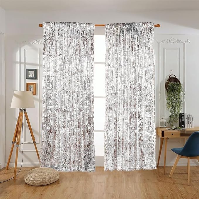 HH 9x8FT Big Shimmer Sequin Fabric Curtains, Photography Backdrop Panels by UAMOU