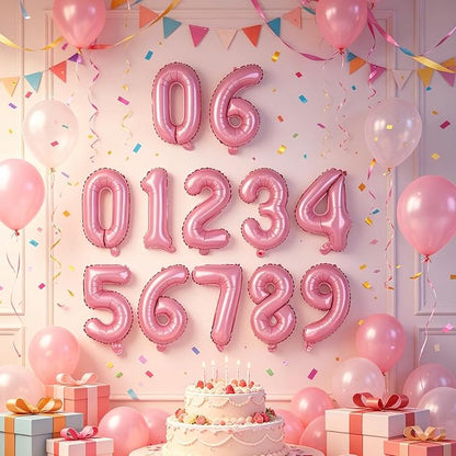 2 Set 20 Pcs Number Balloons 16 Inch Baby Pink 0-9 Number Mylar Foil Balloons - Image 4