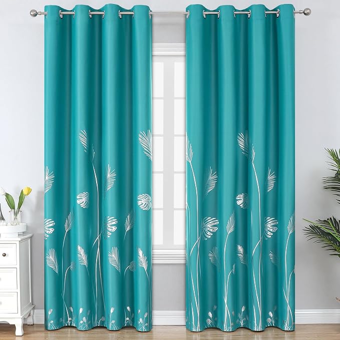 Teal Blackout Curtains for Living Room 90 Inch Length 2 Panels Set, Energy by ESTELARTEXTILER