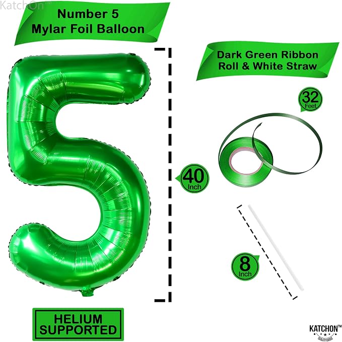 KatchOn Foil Green Number 5 Balloon - Image 2