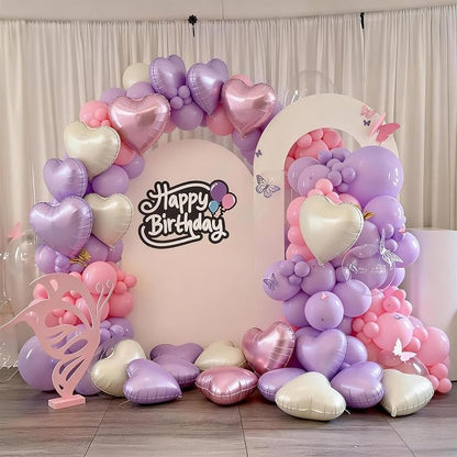 Pink Purple Heart Balloons, 18 Inch Pastel Lila Beige Helium Balloon - Image 3