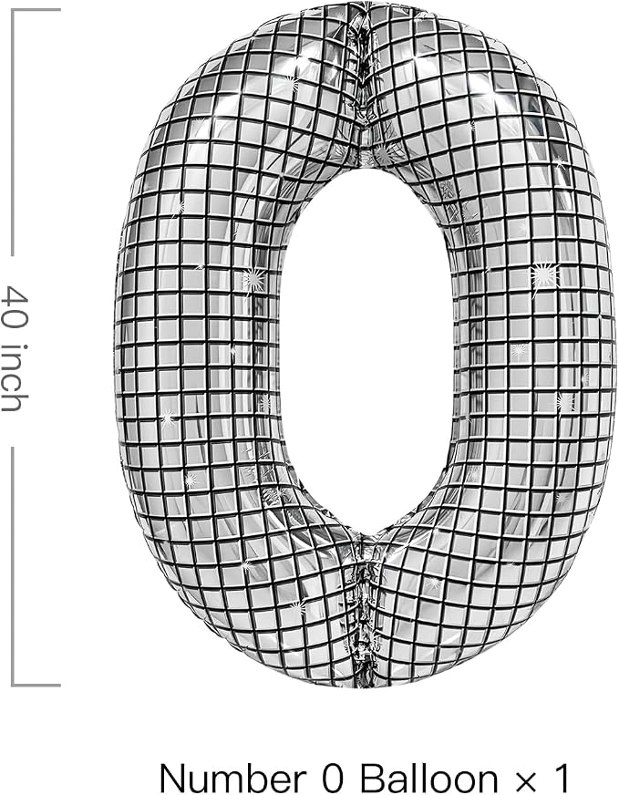 40 Inch Disco Number Balloons Large Silver Disco Ball Print Number Balloon - Image 2