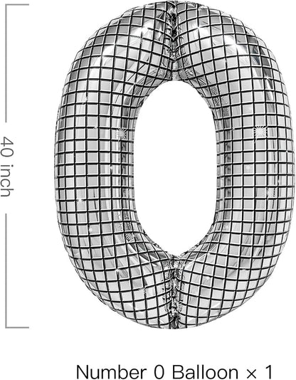 40 Inch Disco Number Balloons Large Silver Disco Ball Print Number Balloon - Image 2