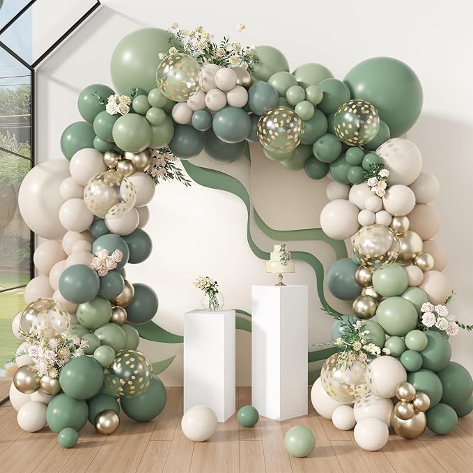 Amandir 173Pcs Dusty Green White Sand Balloon Arch Garland Kit | Beige Cream by Amandir