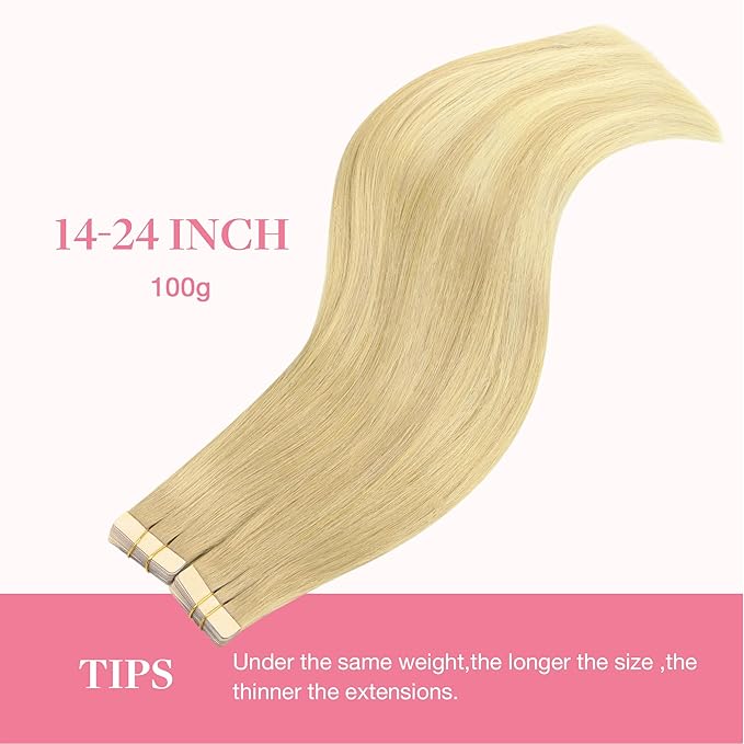 GOO GOO Tape in Hair Extensions Human Hair, 18AT60A Pearl Ash Blonde Highlights, 18inch 100g 40pcs, Skin Weft Seamless Invisible, Silky Straight with Thick Ends, Remy Human Hair