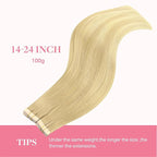 GOO GOO Tape in Hair Extensions Human Hair, 18AT60A Pearl Ash Blonde Highlights, 14inch 100g 40pcs, Skin Weft Seamless Invisible, Silky Straight with Thick Ends, Remy Human Hair