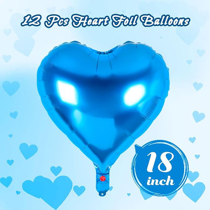 12 Pcs Blue Heart Balloons, 18 Inch Heart Foil Balloons Love Balloon Valentine - Image 2