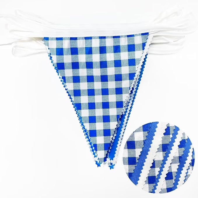 32Ft Deep Blue Party Decorations Blue Buffalo Plaid Checkered White Triangle - Image 2