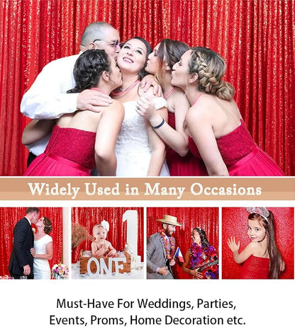 ShinyBeauty Sequin Curtains 2 Panels Red 2FTx8FT Sequin Photo Backdrop Red - Image 5