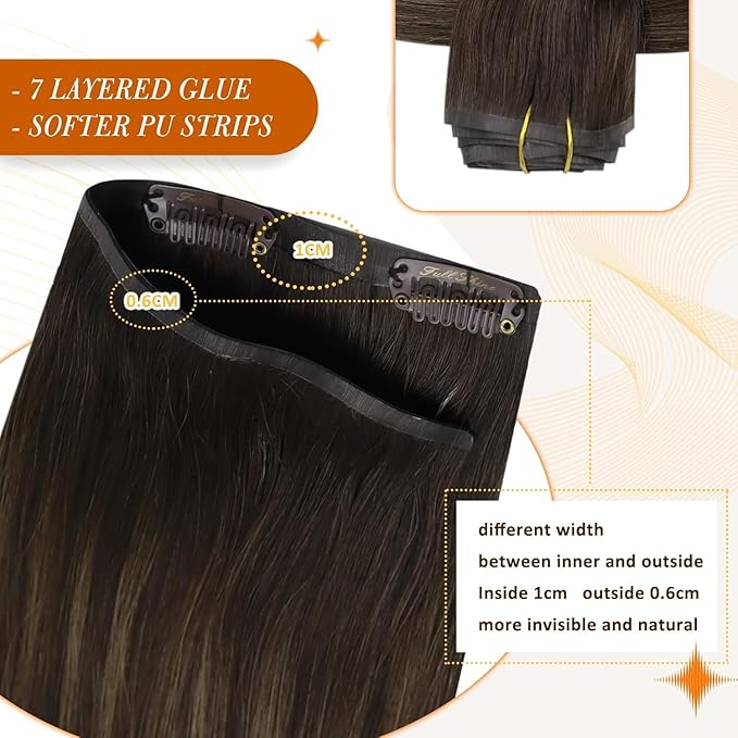 Full Shine Human Hair Clip in Extensions Balayage Dark Brown to Ash Brown Highlights Hair Extension Clip ins with Thick Ends for Women 18 Inch 120 Grams 8 PCS
