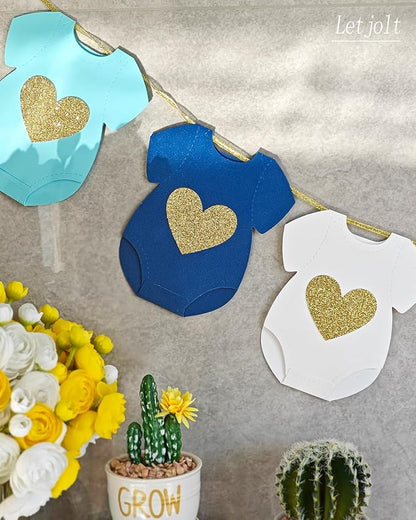 Letjolt Blue Baby Shower Boys Garland Gender Reveal Banner 9 Flags | Pre-Strung - Image 5