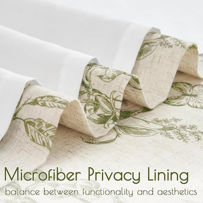 Green Floral Linen Lined Curtains Rod Pocket 50W X 90L 2 Panels | Charlotte - Image 3