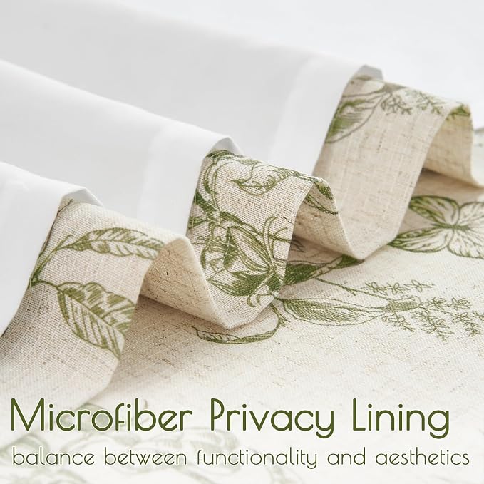 Green Floral Linen Lined Curtains Rod Pocket 50W X 84L 2 Panels | Charlotte - Image 3