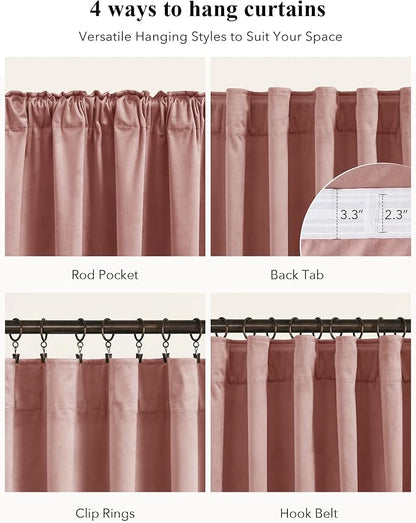 Dusty Pink Velvet Curtains for Girls Bedroom, W52 x L90, 2 Panels | Room - Image 2