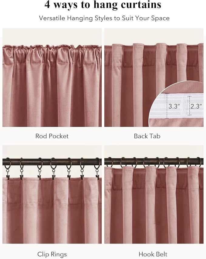 Dusty Pink Velvet Curtains for Girls Bedroom, W52 x L132, 2 Panels | Room - Image 2
