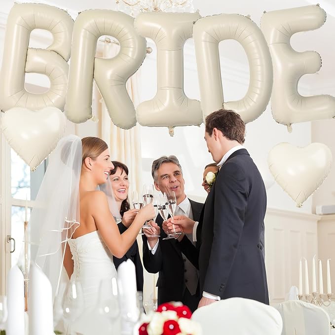 40inch Beige BRIDE Letter Balloons, Giant Cream White Sand Bride Foil Helium - Image 7