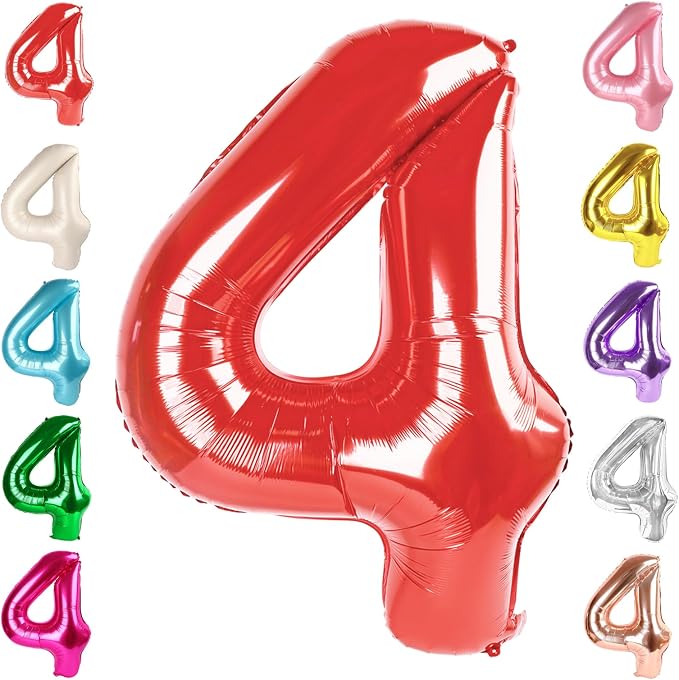4 Balloon Numbers Birthday Decorations, 40In Red Balloons by Mluchee