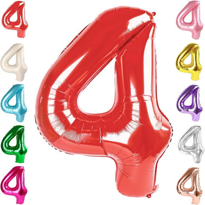 4 Balloon Numbers Birthday Decorations, 40In Red Balloons by Mluchee