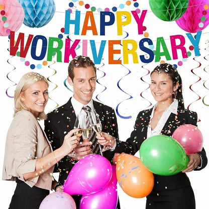 Work Anniversary Decorations, Pre-Strung Iridescent Happy Workiversary Banner - Image 4
